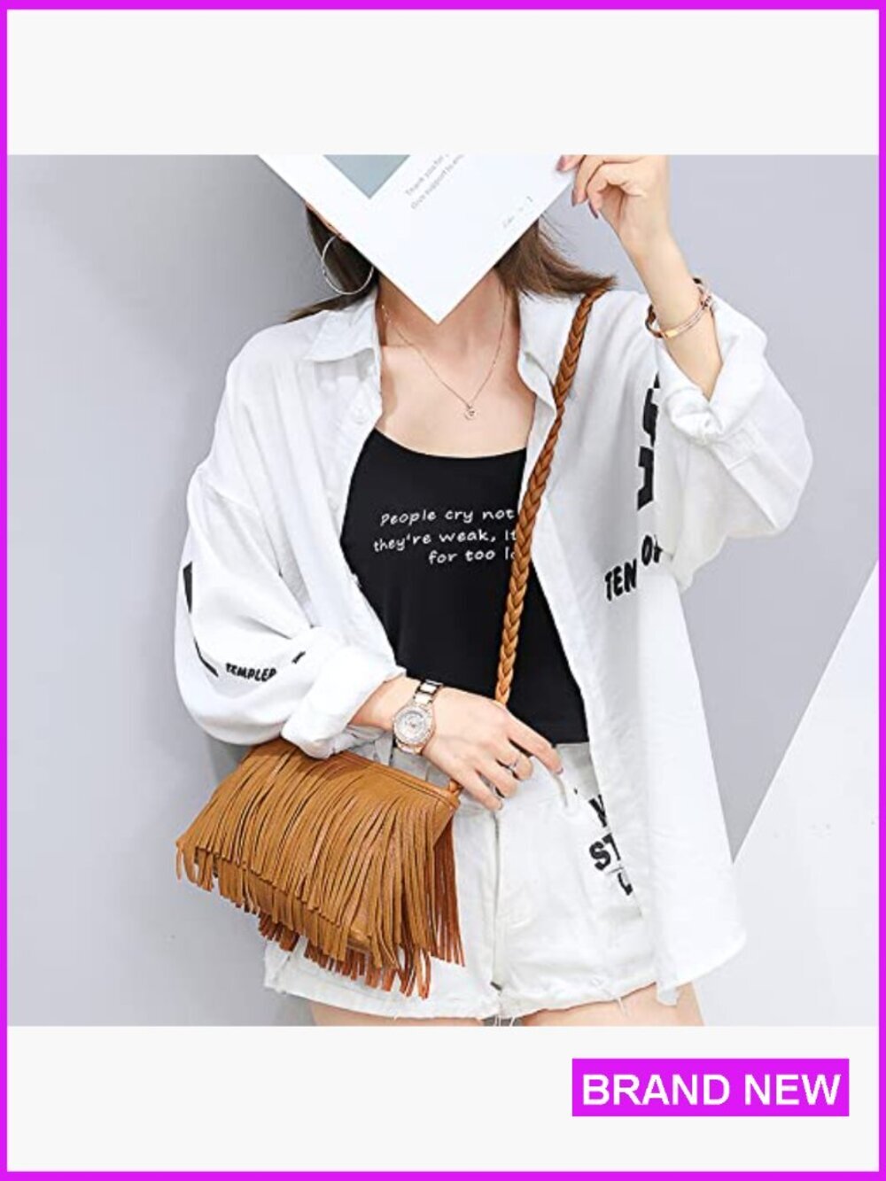 Fringe Crossbody Bag Bohemian Sling Purse Lightweight Leather Shoulder Bag - Picture 3 of 7